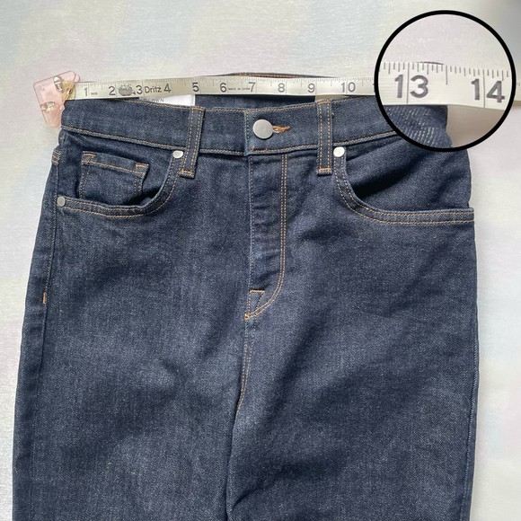 BLDWN Vented Skinny High Rise Side Slit Outer Ankle Flare Dark Blue Denim Jeans - Picture 15 of 17